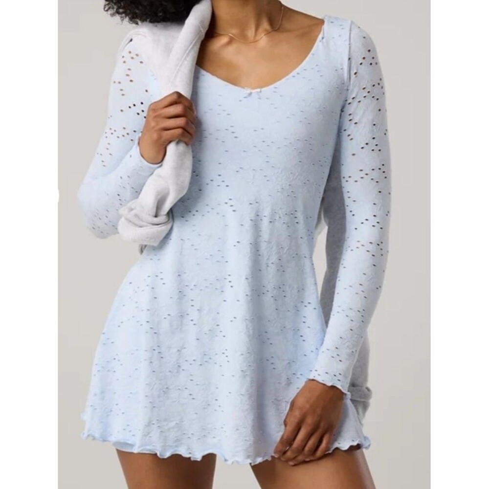 OFFLINE By Aerie Treat Yourself Dress Sz L blue Mini Length Hidden Shorts Lace
